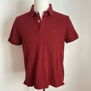 Vintage Tommy Hilfiger black and red houndstooth polo shirt size M